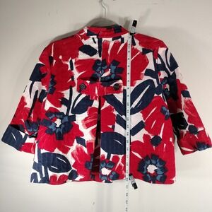 Ruby Rd Red, White & Blue Floral Cotton Button Front Jacket Size 12Petite